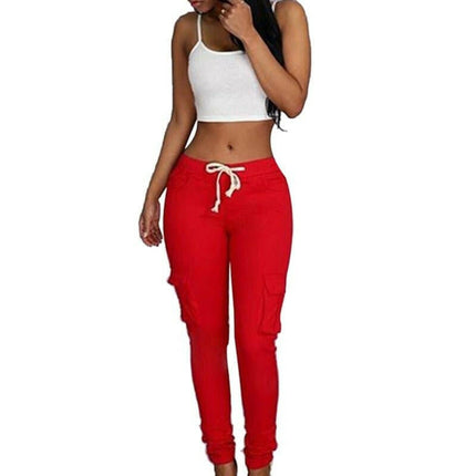 Mad Fly Essentials 0 Red / S Ogilvy Mather 2020 Spring Lace Up Waist Casual Women Pants Solid Pencil Pants Multi-Pockets Straight Slim Fit Trousers S-2XL