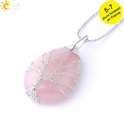 Mad Fly Essentials 0 Rose Quartz Chain B / China Tiger Eye Tree of Life Crystal Necklace Natural Stone Pendant Wire Wrap Rose Crystals Pink Quartz Amethyst Green Aventurine E585