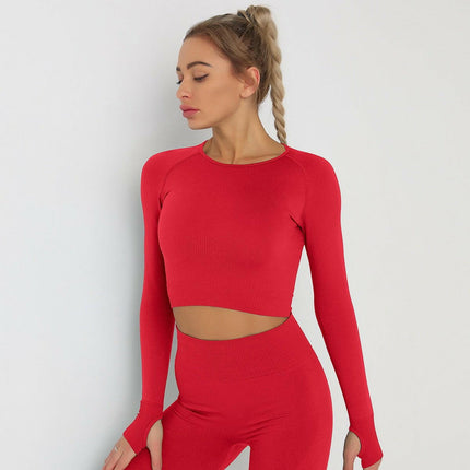 Women Seamless Athletic Long Sleeve Yoga Crop Top - Women's Shop Mad Fly Essentials