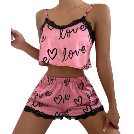 Mad Fly Essentials 0 Style2-Pink / S Two Pieces Set Women&#39;S Pajama Shorts Suit Print Underwear Pijama Sexy Lingerie Camisoles Tanks Nighty Ladies Loungewear Homewear
