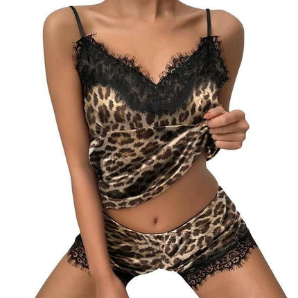 Mad Fly Essentials 0 Style3-Leopard / S Two Pieces Set Women&#39;S Pajama Shorts Suit Print Underwear Pijama Sexy Lingerie Camisoles Tanks Nighty Ladies Loungewear Homewear