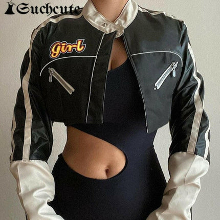 Women Motorcycle Zip Crop Jacket - Mad Fly Essentials
