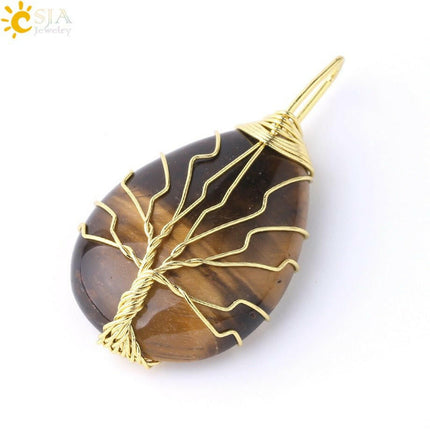 Mad Fly Essentials 0 Tiger Eye A / China Tiger Eye Tree of Life Crystal Necklace Natural Stone Pendant Wire Wrap Rose Crystals Pink Quartz Amethyst Green Aventurine E585