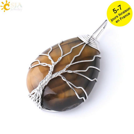 Mad Fly Essentials 0 Tiger Eye B / China Tiger Eye Tree of Life Crystal Necklace Natural Stone Pendant Wire Wrap Rose Crystals Pink Quartz Amethyst Green Aventurine E585