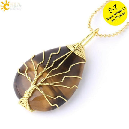 Mad Fly Essentials 0 Tiger Eye Chain A / China Tiger Eye Tree of Life Crystal Necklace Natural Stone Pendant Wire Wrap Rose Crystals Pink Quartz Amethyst Green Aventurine E585