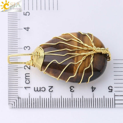 Mad Fly Essentials 0 Tiger Eye Tree of Life Crystal Necklace Natural Stone Pendant Wire Wrap Rose Crystals Pink Quartz Amethyst Green Aventurine E585