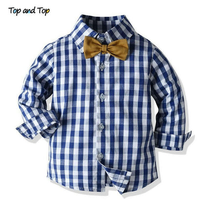 Baby Boy Plaid Bowtie Tops+Pants Outfits - Kids Shop Mad Fly Essentials
