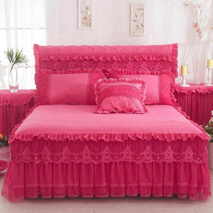 Mad Fly Essentials 0 Type A3 / Twin 120x200cm 3pcs Princess 1 Piece Lace Bed Skirt + 2 Piece Pillowcases Bedding Bedspreads Sheet Pink Lace Bedding Set Bed For Girl Bed Cover