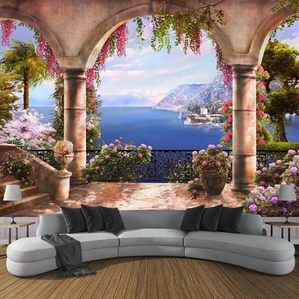 Custom 3D Garden Balcony Sea View Wallpaper - Home & Garden Mad Fly Essentials