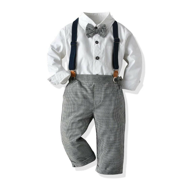 Boy Plaid Bowtie Tops+Suspender Pant Sets - Kids Shop Mad Fly Essentials