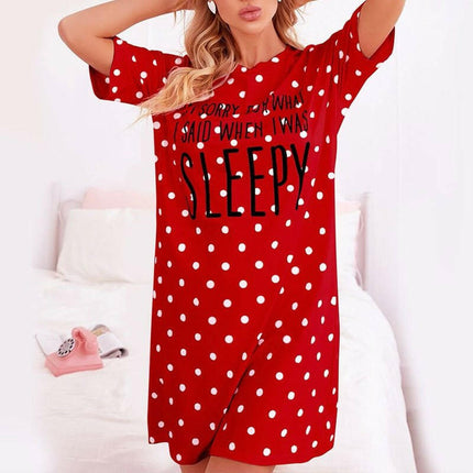 Mad Fly Essentials 0 White Red / S Summer Woman Cotton Nightgown Plus Size Women Nightdress Short Sleeve Polka Dot Print Nightgowns Sweet Casual Sleepwear Sleepdre