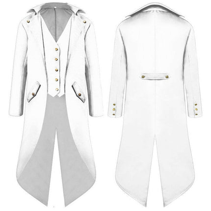 Mad Fly Essentials 0 white / S Mens Steampunk Vintage Tailcoat Jacket Medieval Gothic Victorian Frock Coat Uniform Party Prom Halloween Cosplay Costume 4XL