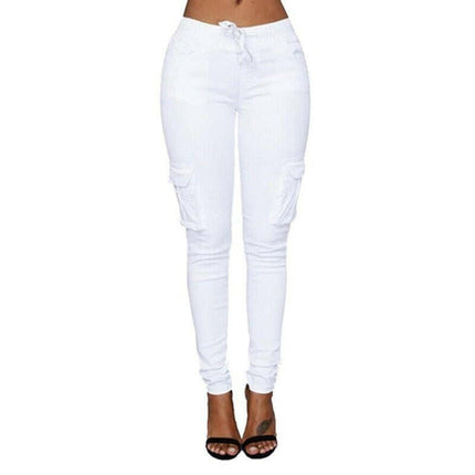 Mad Fly Essentials 0 white / S Ogilvy Mather 2020 Spring Lace Up Waist Casual Women Pants Solid Pencil Pants Multi-Pockets Straight Slim Fit Trousers S-2XL