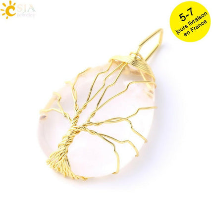 Mad Fly Essentials 0 White Stone / China Tiger Eye Tree of Life Crystal Necklace Natural Stone Pendant Wire Wrap Rose Crystals Pink Quartz Amethyst Green Aventurine E585