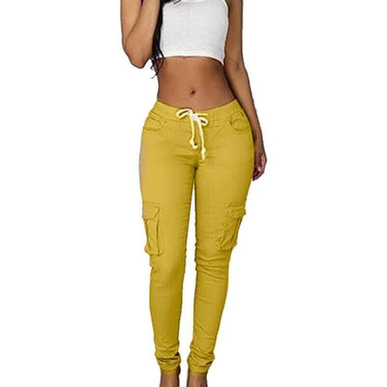 Mad Fly Essentials 0 yellow / S Ogilvy Mather 2020 Spring Lace Up Waist Casual Women Pants Solid Pencil Pants Multi-Pockets Straight Slim Fit Trousers S-2XL