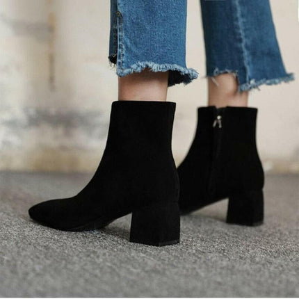 Women Zip Thick Heel Ankle Boots - Women's Shop Mad Fly Essentials