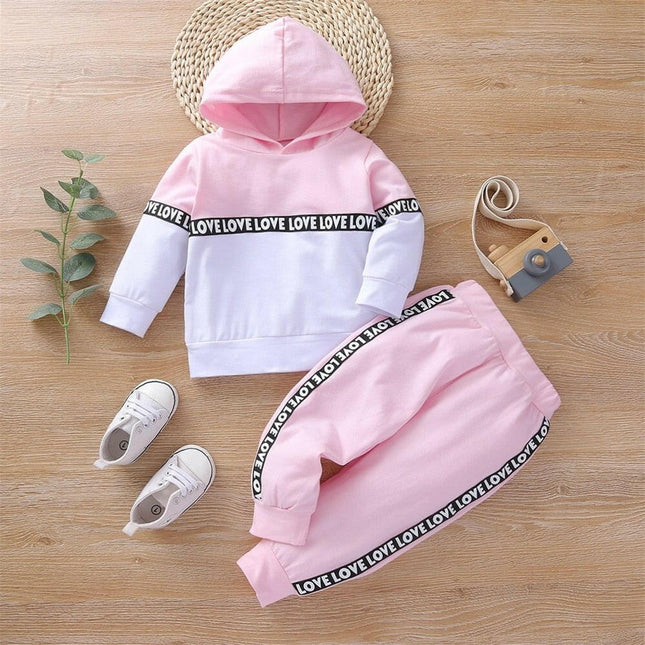 Baby Girls 2pcs Love Colorblock Hoodie+Pants - Kids Shop Mad Fly Essentials
