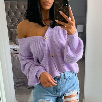 Mad Fly Essentials Women Knitted Cardigan Sweater Autumn Winter Button Long Sleeve V-Neck Solid Color Cardigans Casual Fashion Loose Coat Tops 2021