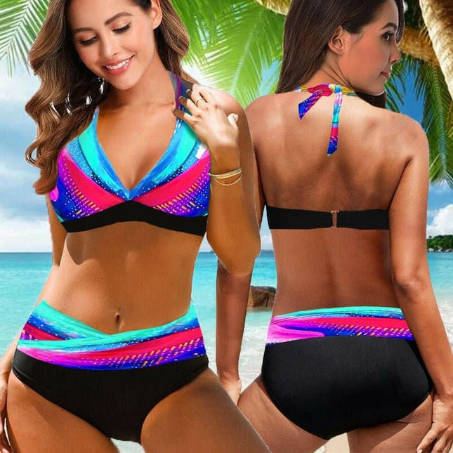 Women Plus Size Retro Rainbow Bikini Set - Women's Shop Mad Fly Essentials