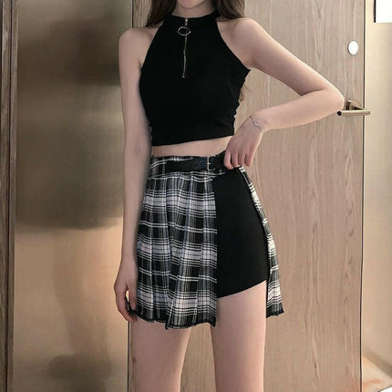 Mad Fly Essentials Women's Shop Women Short Pleated Plaid Side Button Casual Mini Skirt Women Low Waist Washed Solid Short Mini Jeans Short only $21.22