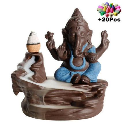 MINIDEAL Home & Garden AB3 Blue 20cones Ganesha Backflow Incense Burner Elephant God Holder