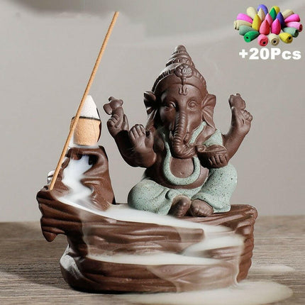 MINIDEAL Home & Garden AB4 Green 20cones Ganesha Backflow Incense Burner Elephant God Holder