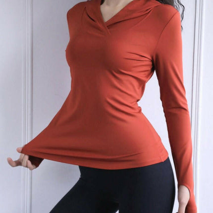 MirfulMe Women's Shop Women Back Forked Yoga Shirt Long Breathable Hoodies