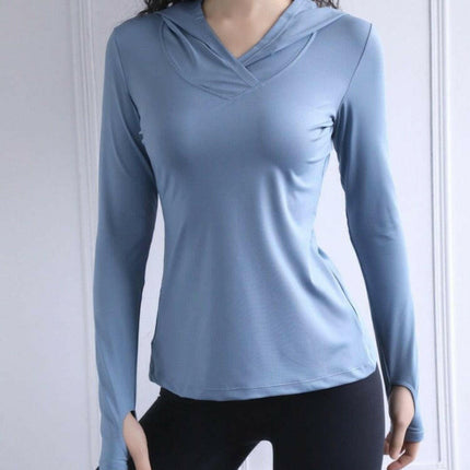 MirfulMe Women's Shop Women Back Forked Yoga Shirt Long Breathable Hoodies