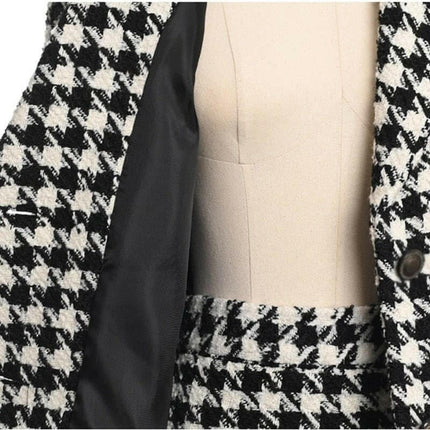 O'ZACKET Women's Shop Women Vintage Houndstooth 2pc Set-Tweed Mini Skirt Suits