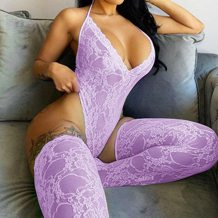 OhYeahLover Women's Shop Lavender / S Women's Lingerie Lace V Body Stockings