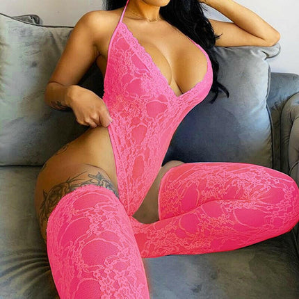 OhYeahLover Women's Shop Pink / S Women's Lingerie Lace V Body Stockings