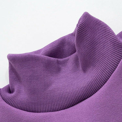 OMSJ Women's Shop Women Hoodies Purple Turtleneck Long Sleeve Pullover Sweatshirt