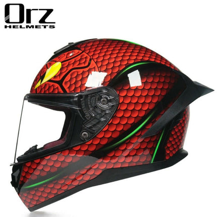 ORZ Helmets Super Deals 20 / M Orz Motorcycle Full Face Red Scaled DOT Helmets