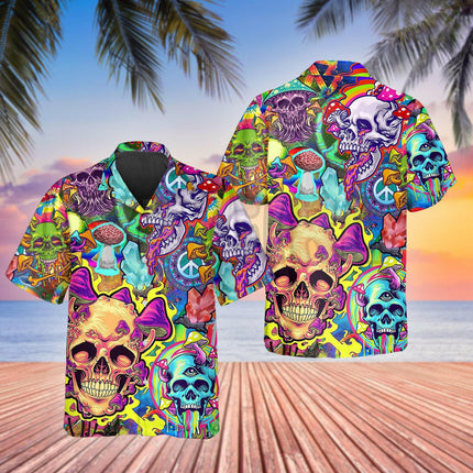 Owlstream Men's Fashion Men Breathable 3D Skull Trendy Hawaiian Beach Shirts