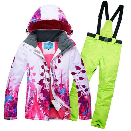 RIVIYELE Women's Shop HSLH and green / S Women Ski Suit Windproof Snowboard Jacket+Pants