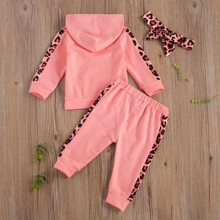 RUEWEY Kids Shop Newborn Girl Leopard Tops+Pants 3pc. Sets