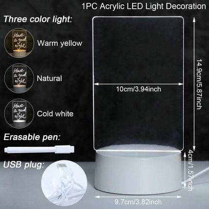 Sololandor Lighting & Bulbs 3 color light-1 Note Board Creative 3D LED Night Light Lamp USB