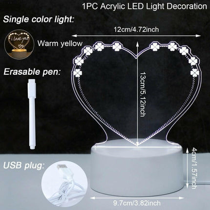 Sololandor Lighting & Bulbs warm light-3 Note Board Creative 3D LED Night Light Lamp USB