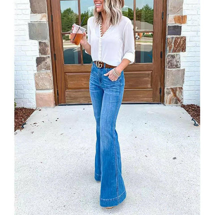 VODA MOMO Women's Shop Light Blue / XS Women High-Waist Lace up Slim-Fit Flare Jeans