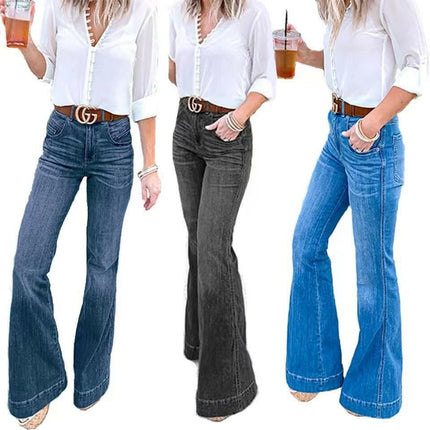 VODA MOMO Women's Shop Women High-Waist Lace up Slim-Fit Flare Jeans