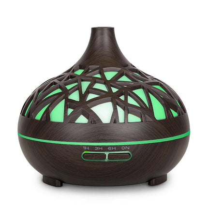 Warm like home Home & Garden Humidifier Aromatherapy Essential Oil Diffuser Hollow Wood Grain RC with 7 Color LED