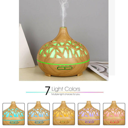 Warm like home Home & Garden Humidifier Aromatherapy Essential Oil Diffuser Hollow Wood Grain RC with 7 Color LED