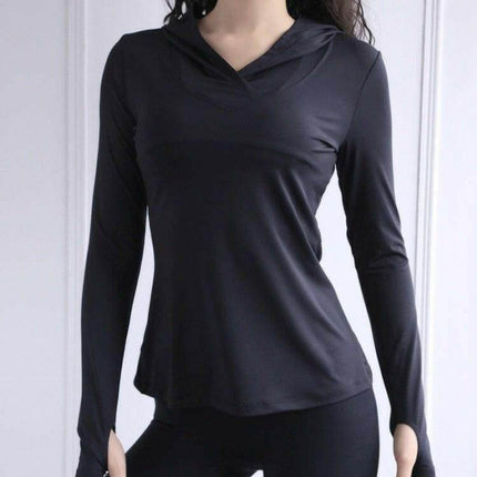 Women Back Forked Yoga Shirt Long Breathable Hoodies - Mad Fly Essentials