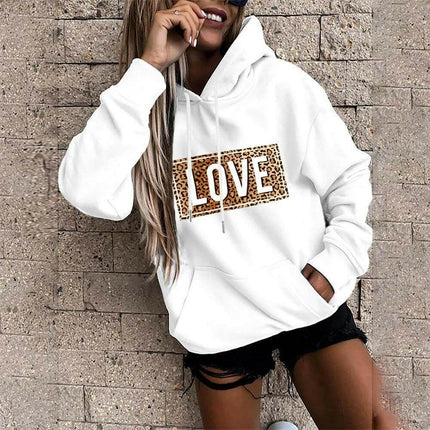 Women Loose Leopard Love Hoodies - Mad Fly Essentials