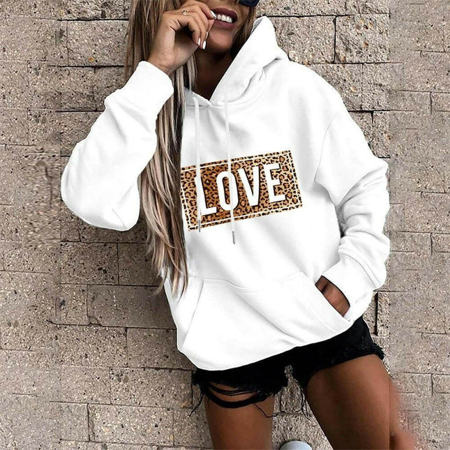 Women Loose Leopard Love Hoodies - Mad Fly Essentials