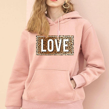 Women's Hoodie Loose Leopard Love Long Pullover