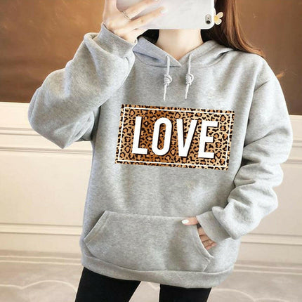 Women Loose Leopard Love Hoodies - Hoodies - LoveUFashion - Mad Fly Essentials