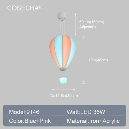 Yitemas Lighting & Bulbs Dia30H46H150cm 7 / 3 Light Colors Kids Led Pendant Light Unique Hot Air Balloon Hanging Lamp
