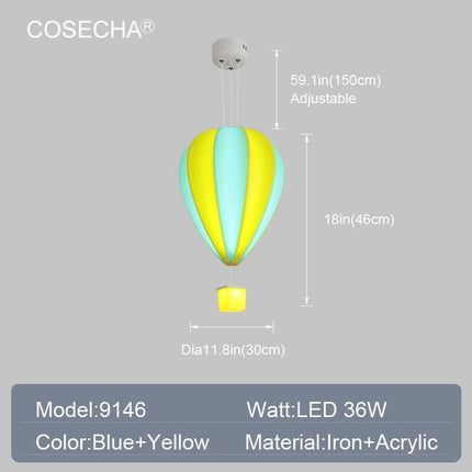 Yitemas Lighting & Bulbs Dia30H46H150cm 8 / 3 Light Colors Kids Led Pendant Light Unique Hot Air Balloon Hanging Lamp