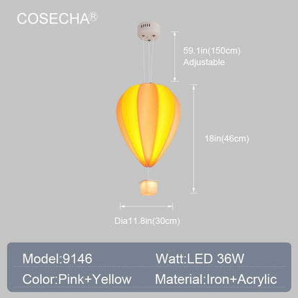 Yitemas Lighting & Bulbs Dia30H46H150cm 9 / 3 Light Colors Kids Led Pendant Light Unique Hot Air Balloon Hanging Lamp